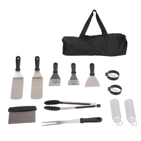 12件不銹鋼燒烤工具套裝，食品級耐熱，附收納袋